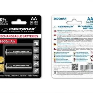 -Suurikapasiteettiset ladattavat akut Esperanza 2600mAh, 2kpl Päivän Tarjous