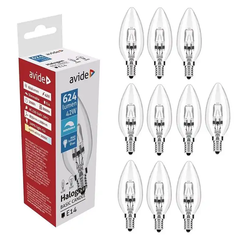 Tarjous Avide halogeenipolttimo 42W B35 E14 10 kpl.