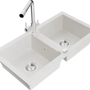 Edullinen Hinta Mexen Mario 2-komorinen graniittiallas ja keittiöhana Duero, valkoinen - 6504-20-671600-00