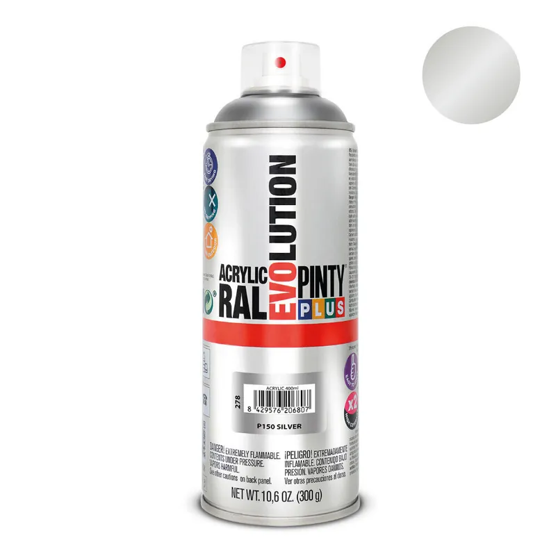 Löytö Aerosoli akryylimaali hopea PintyPlus Evolution 400ml