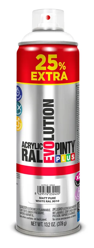 Aerosoli akryylimaali valkoinen matta RAL 9010 PintyPlus Evolution 500ml Loppuunmyynti
