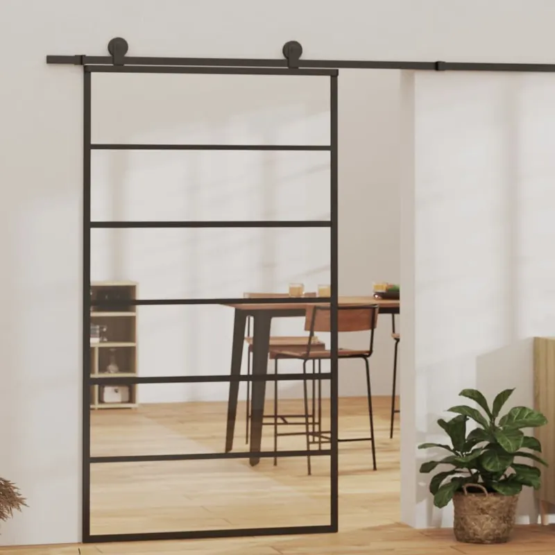 Aito vidaXL Liukuovi ESG-lasi ja alumiini 102x205 cm musta, Juoda