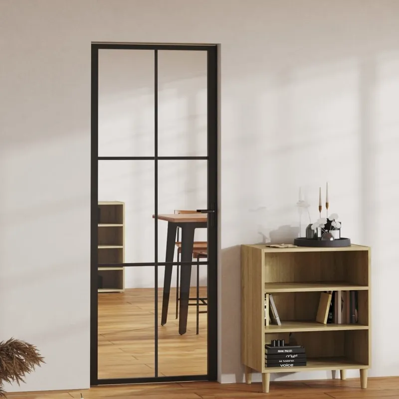 vidaXL Sisäovi ESG-lasi ja alumiini 76x201,5 cm musta, Juoda Edullinen Hinta