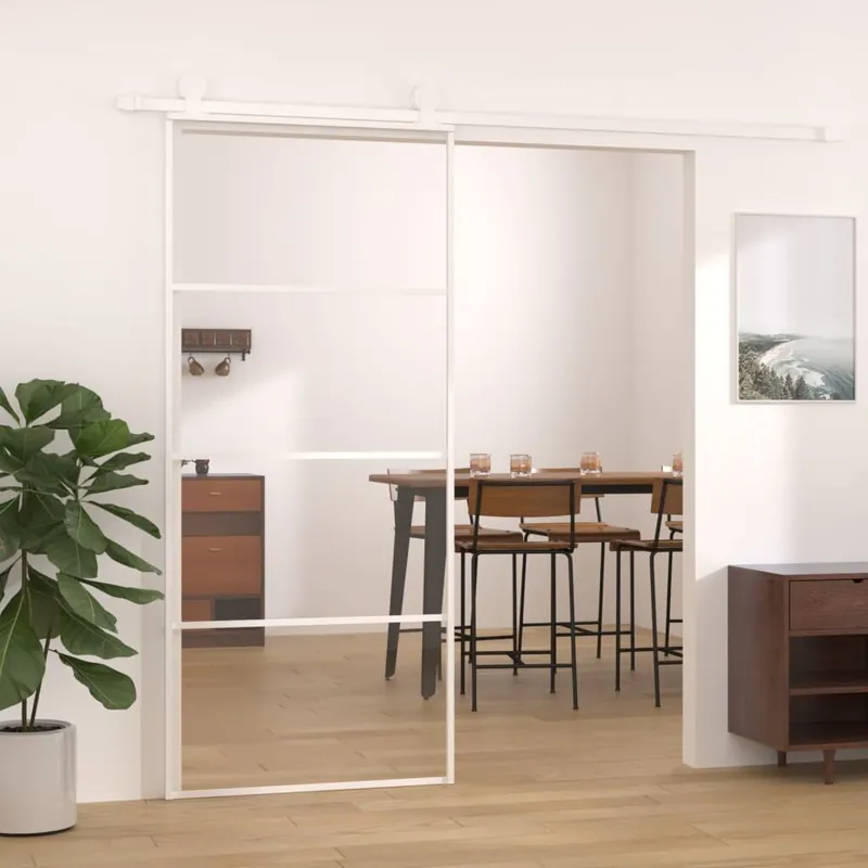 vidaXL Liukuovi ESG-lasi ja alumiini 90x205 cm valkoinen Viimeinen Mahdollisuus