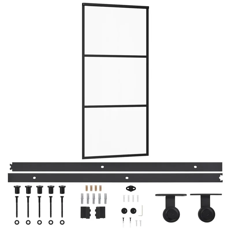 vidaXL Liukuovi asennustarvikkeilla ESG lasi ja alumiini 90x205 cm, Juoda Rajoitettu Tarjous