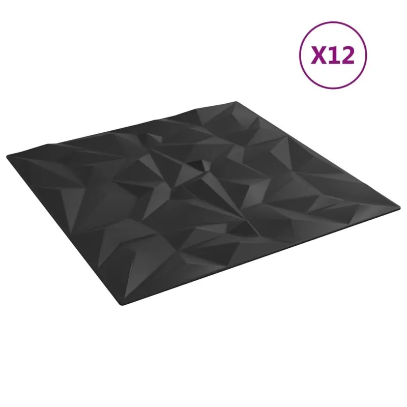 vidaXL Seinäpaneelit 12 kpl musta 50x50 cm EPS 3 m² ametisti, Juoda Tilaa Nyt