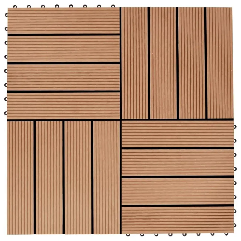 Lattialaatat 11 kpl WPC 30x30 cm 1 m² tiikin värinen Korkea Laatu