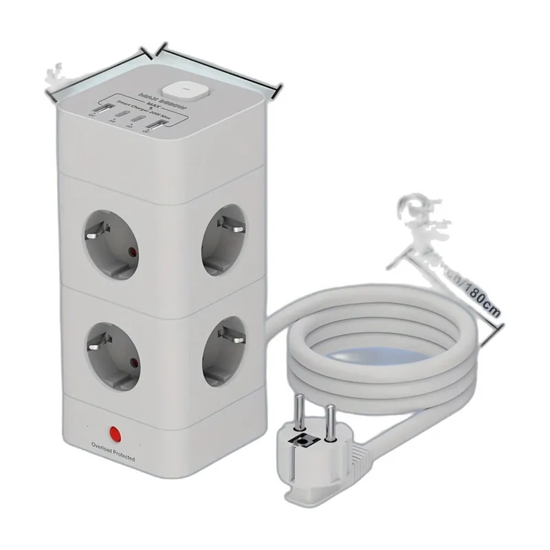 Osta Verkossa Pistorasia, 12 Lähtöä, 4 USB, Type-C, 3680W., 2 sluoksnių 8 lizdai