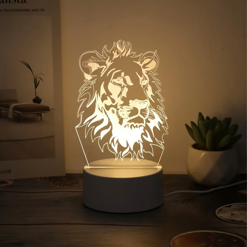 3D leijona lamppu USB, Šiltai balta Turvallinen Maksu