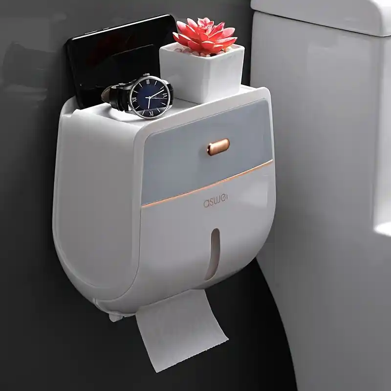 Uusi Malli FASSALE Tilava WC-paperiteline - Seinään kiinnitettävä Kaksoiskerros Vesitiivis Tissue-laatikko, Pilka Balta