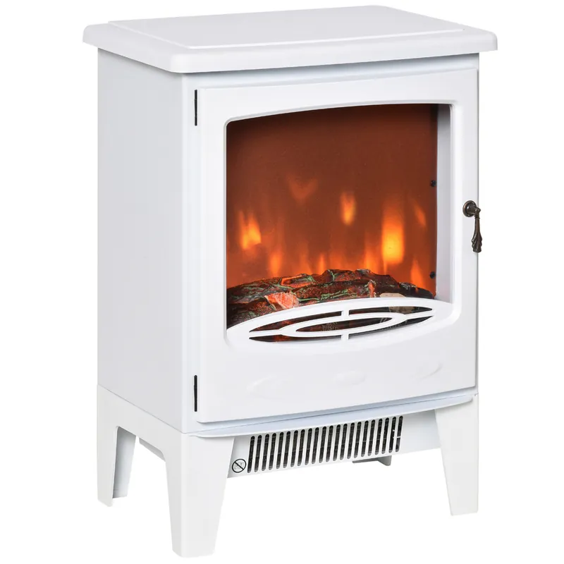 Uusi Kokoelma HOMCOM LED sähkötakka Seisova takka Liesi liekkiefektillä 900/1800W Metalli ABS-muovi Lasi Valkoinen 39 x 26 x 54,8 cm, balta