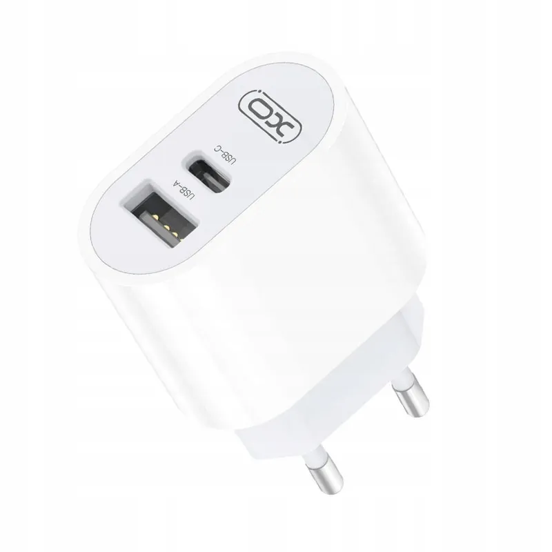 XO verkkolaturi 1x USB 1x USB-C 2,4A valkoinen + USB-C kaapeli Flash-Tarjous