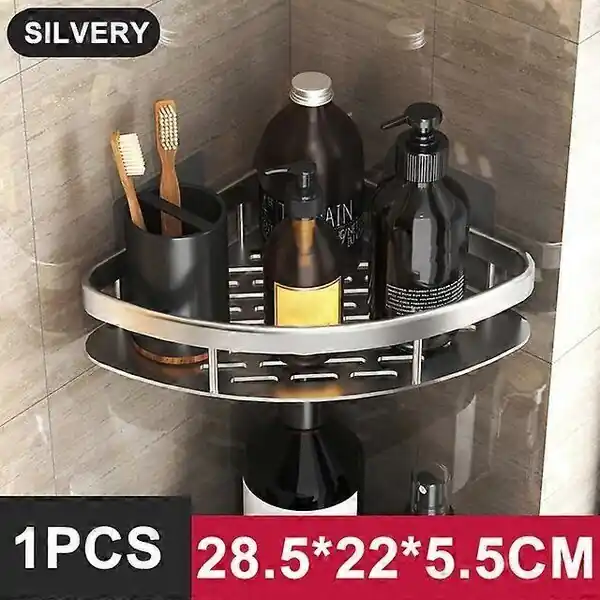 Alennettu Hinta Kylpytarvikkeet hylly ilman porausta seinähyllyn suihkuvaraston meikkijärjestäjä alumiiniseos shampoo -hylly kylpyhuoneen tarvikkeet_, Silver 1Triangle