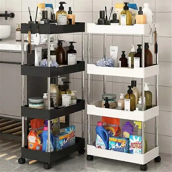 Sertifioitu 3/4 Tier Rolling Basket Mobile Space Storage Hylly Universal Municipal Batter Bath -tarvikkeet Järjestäjä Hylly Kylpyhuoneen tarvikkeet Holding Table_, 3Layers Narrow Black