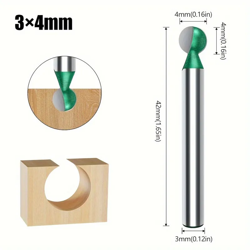 Osta Verkossa 1kpl-7kpl 3mm 6mm Varsivarsi Pallo Muotoilu Leikkuri, Puuntyöstö Pyöreä Pallopään Kiillotuspora., 3*4mm