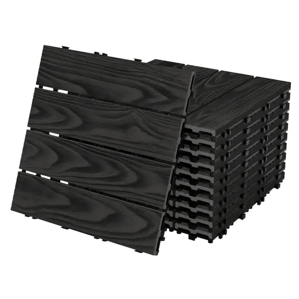 ECD Germany WPC terassilaatat 30x30 cm/11 kpl=1m² antrasiitti, puun näköinen, lattianpäällyste klikkausjärjestelmällä ja salaojituksella, terassin Suoraan Valmistajalta