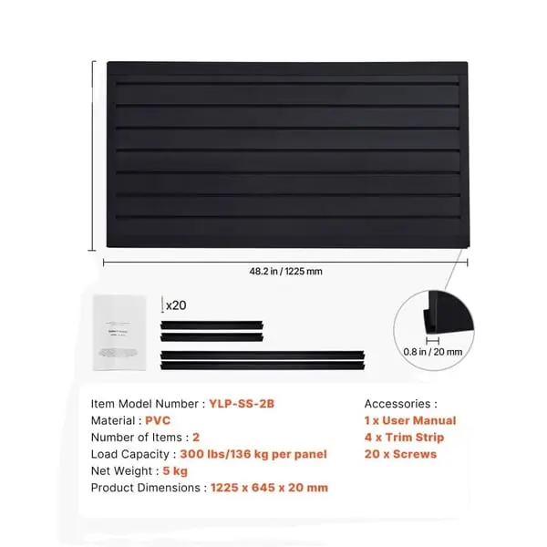 Laminaattiseinäpaneelit, kestävä PVC, säädettävä säilytysratkaisu,Musta, 2 x 4ft 8sq.ft Tukkuhinta