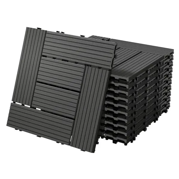 Sertifioitu ECD Germany WPC-terassilaatat 30x30cm 11er säästöt asetettu 1m² n antrasiitti-mosaiikkipuulle etsimään puutarhan parvekelattia viemäröinti