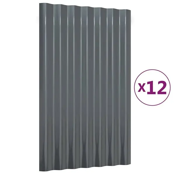 vidaXL Kattopaneeli 12 kpl jauhemaalattu teräs antrasiitti 60x36 cm Ajankohtainen