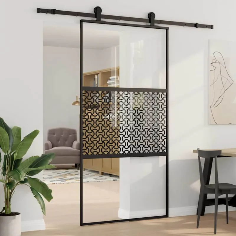 Flash-Tarjous Liukuovi Musta – Karkaistu lasi ja alumiini Koko 102.5 x 205 cm