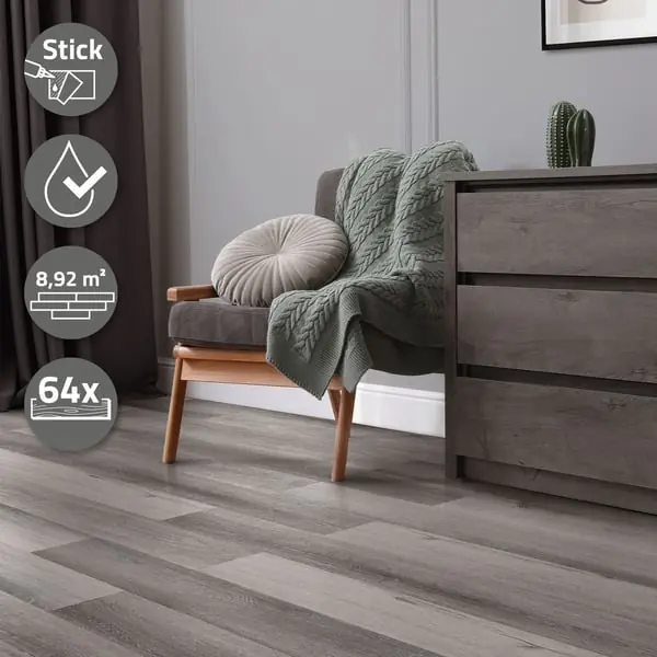 Korkea Laatu 9,2 m² PVC-liimavinyylilattia Vinyylilattia Laminaattilattia Harmaa mänty