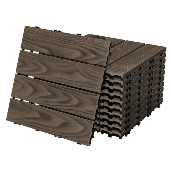 ECD Germany WPC terassilaatat 30x30 cm/44 kpl=4m², tummanruskea puun näköinen, lattianpäällyste klikkausjärjestelmällä ja salaojituksella, terassin Edullinen Hinta