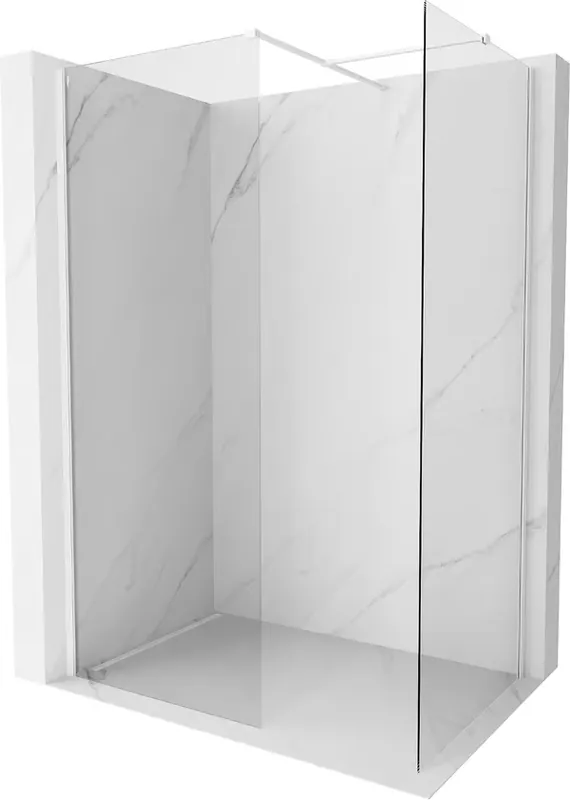 Sertifioitu Mexen Kioto-X suihkuseinä Walk-in 130 x 70 cm, läpinäkyvä 10 mm, valkoinen - 800-130-202-20-00-070-X