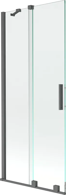 Suosittu Mexen Velar kaksiosainen liukuva kylpyammeen suoja 85 x 150 cm, läpinäkyvä, harjattu asemetallinharmaa - 896-085-000-01-66