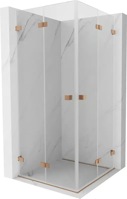 Mexen Lunar-F Kaksinkertainen taittuva suihkukoppi 90 x 90 cm, läpinäkyvä, harjattu kupari - 836-090L-090P-65-00 Alennettu Hinta