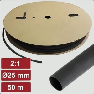 Älä Missaa Elektroninen autotalli EG25CA012 Liimaton lämpökutisteputki Musta 25 mm 12,5 mm Kutistumisnopeus 2 1 50 m 50 m