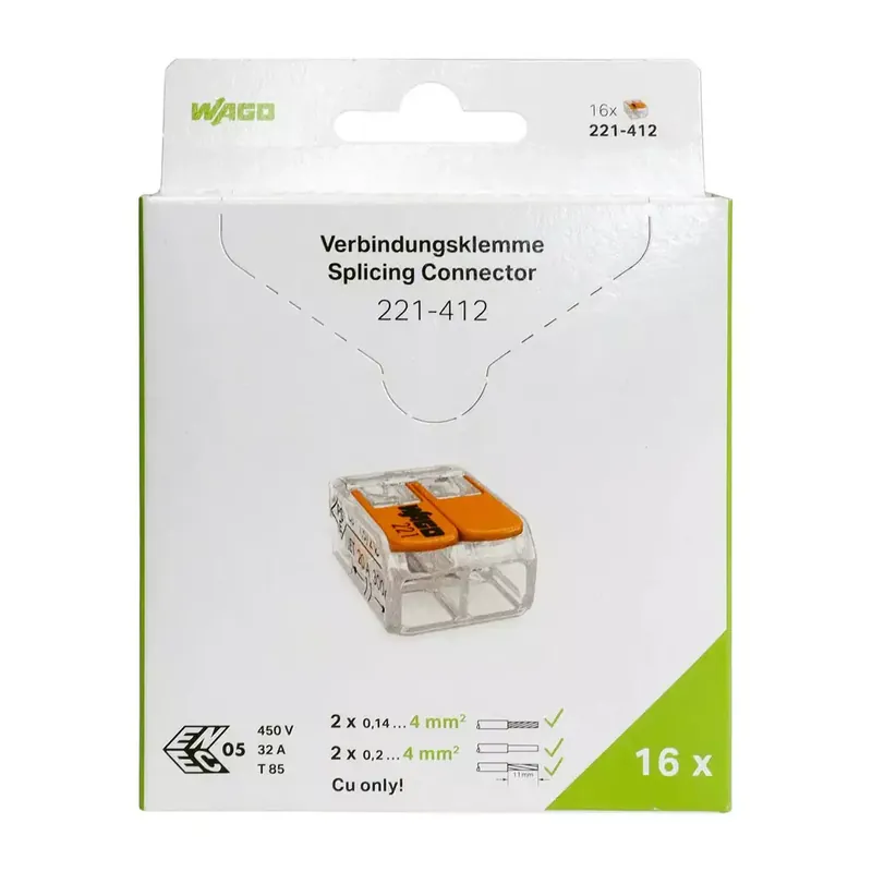 Vipuliitin Wago 2-napainen 0.14-4 mm² 16 kpl Uusi Kokoelma