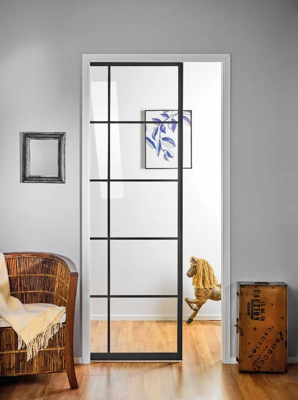 Liukuovi seinän sisään Stella Pocket Door M10 ristikko 1025x2040mm musta Alennus