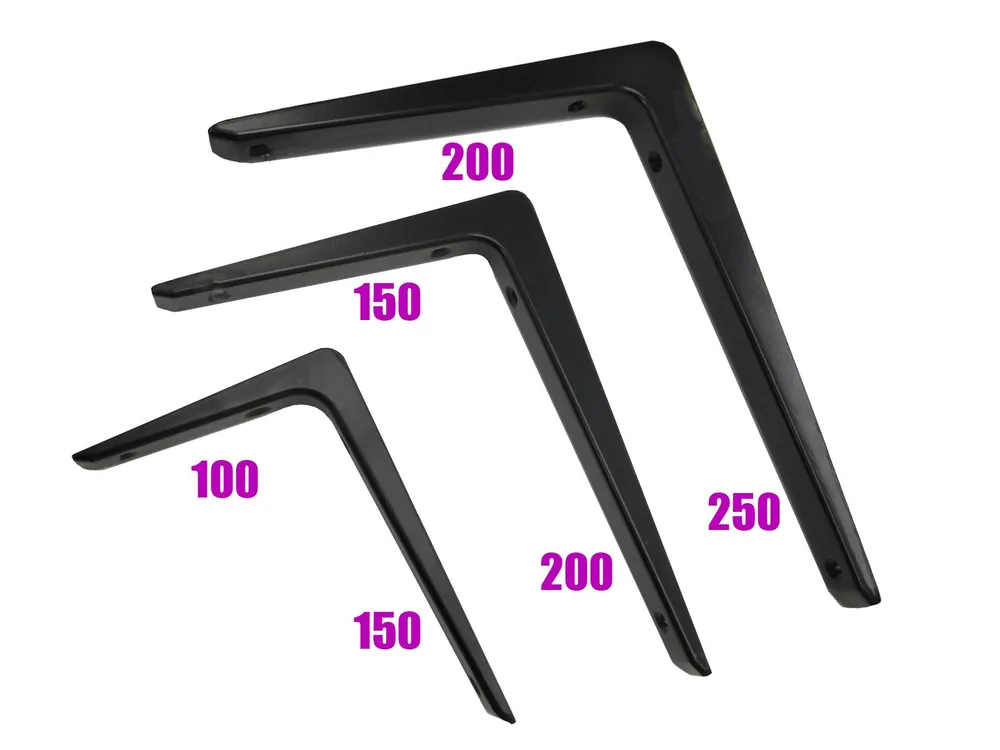 Loppuunmyynti Tyylikäs hyllynkannatin 200x250mm musta, kantokyky 45kg